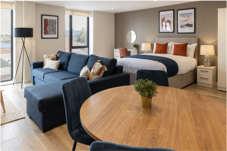 Richmond Row bedroom and open plan lounge